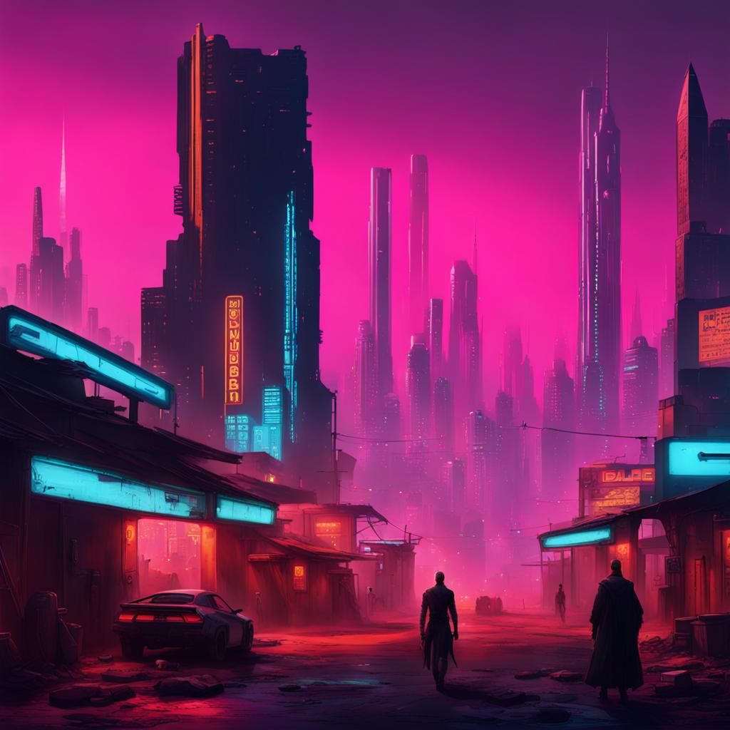 Futuristic City Meets African Village in Cyberpunk Style