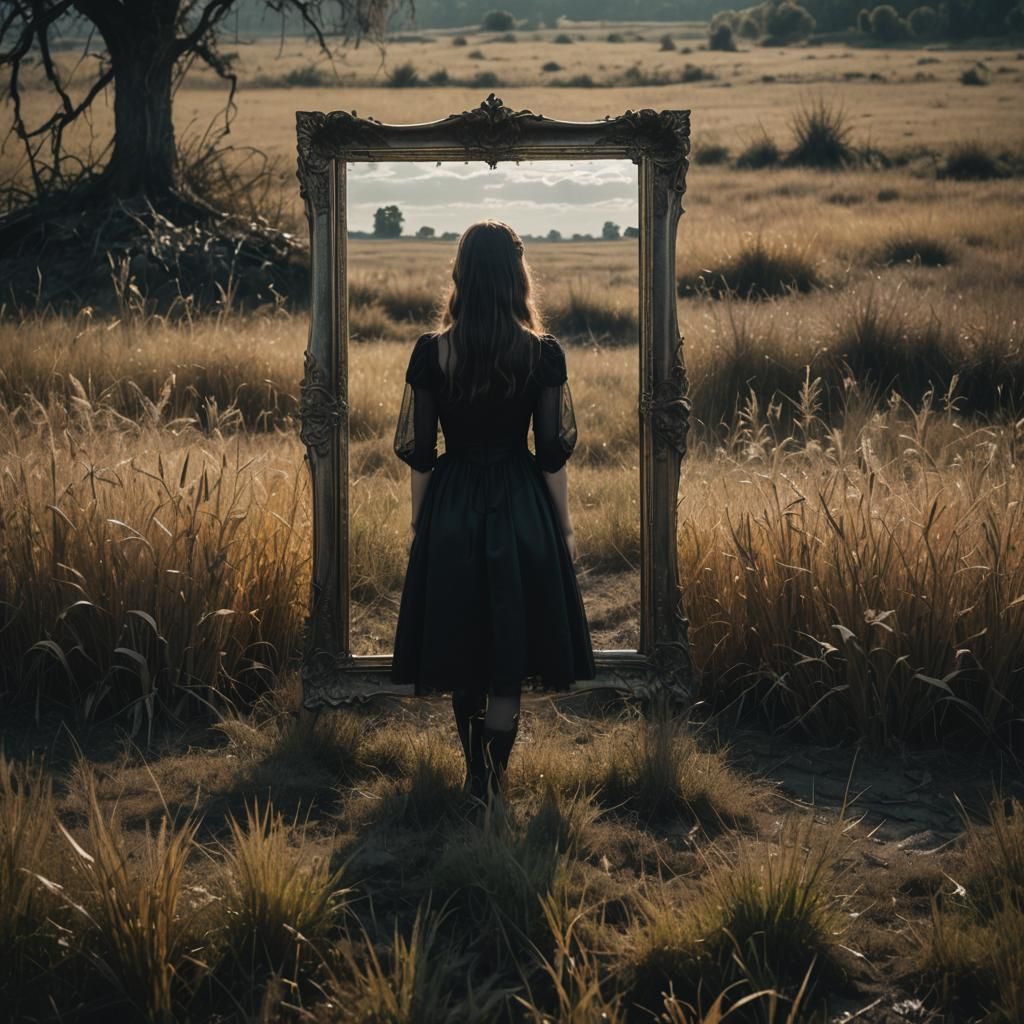 Ghostly Reflection in Antique Mirror: Dark Gothic Fantasy