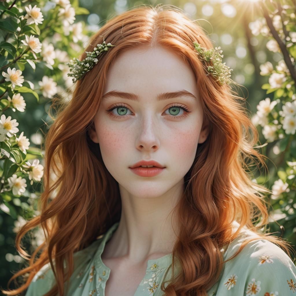 Beautiful Young Woman with Pale Skin and Orange Hair