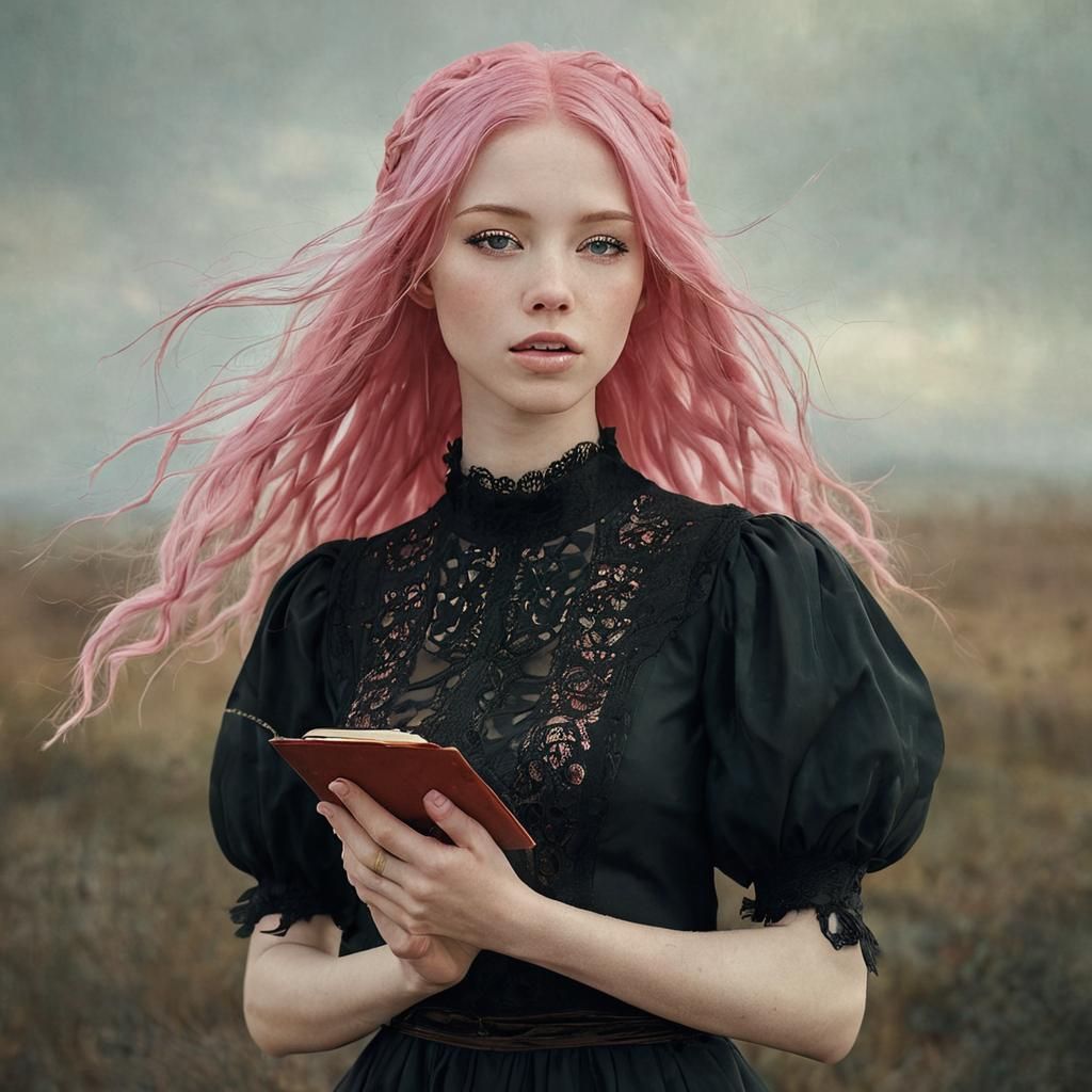 Pink-Haired Woman in Dreamlike Portrait