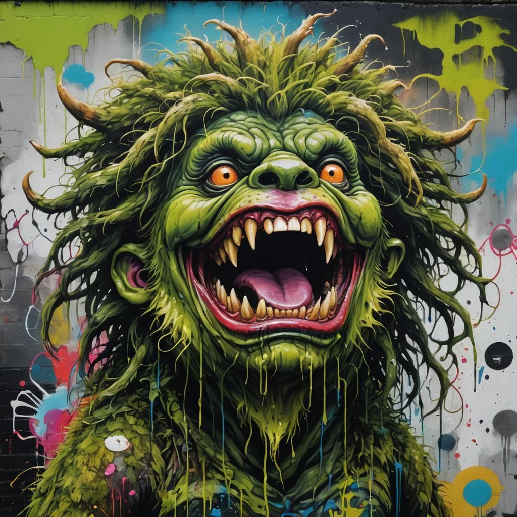 Colorful Bunyip Portrait in Graffiti Art Style