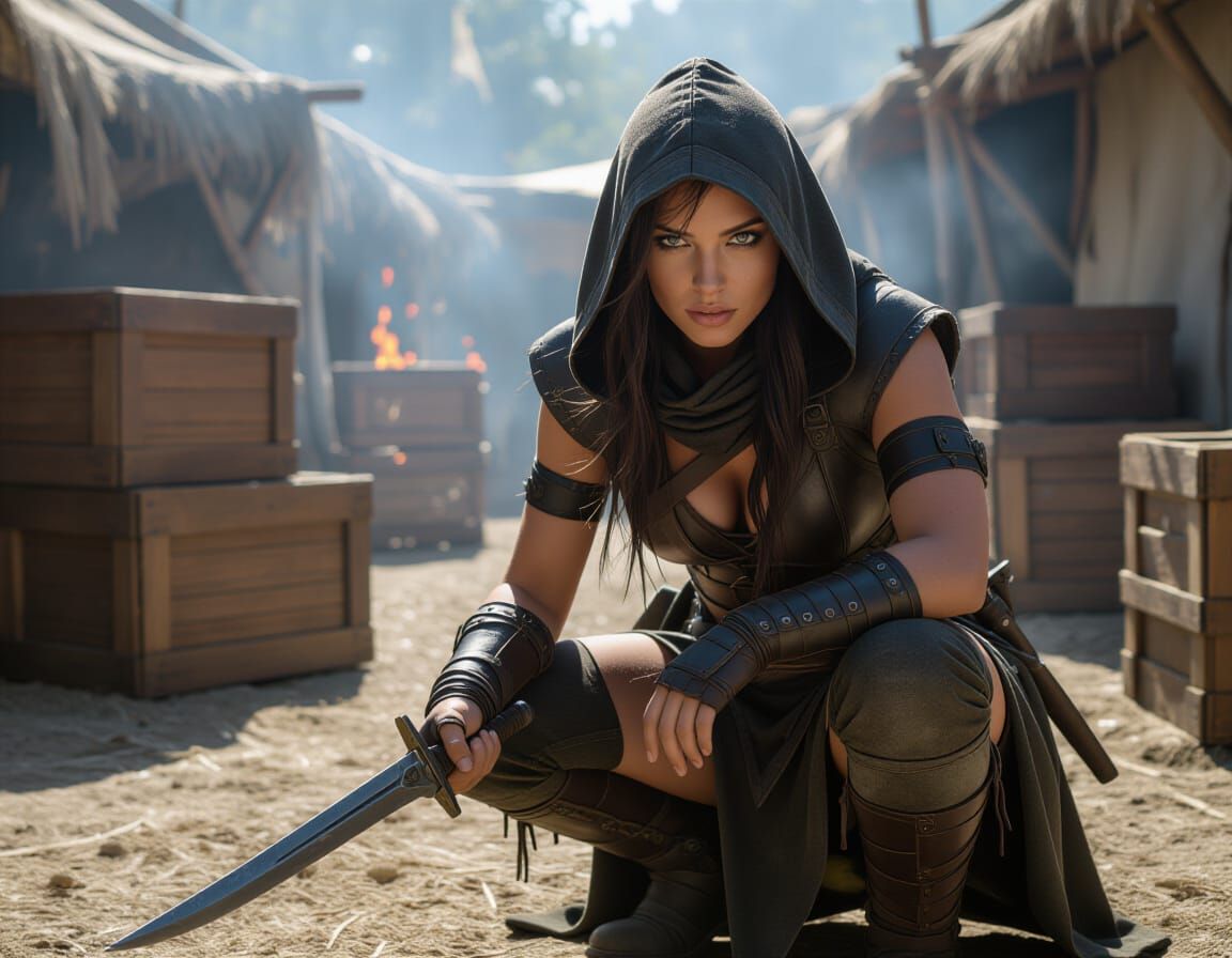 Stealthy Barbarian Woman in Enemy Camp