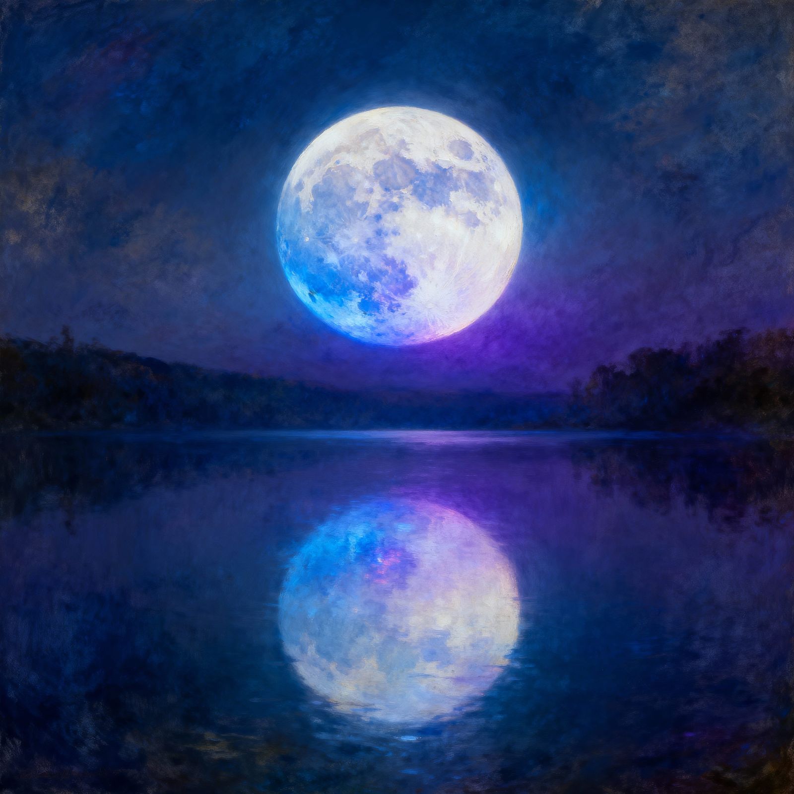 Ethereal Moon Glow Over Reflective Lake