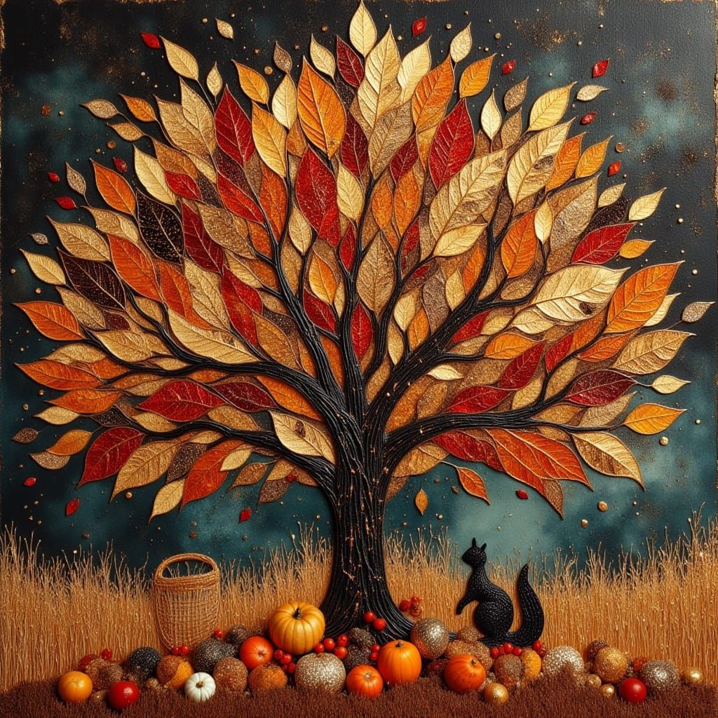 Thanksgiving Tree with Cornucopia and Wildlife