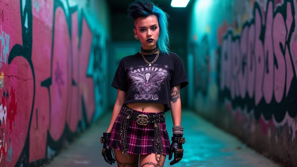 Edgy Punk Girl with Graffiti Background in Digital Art