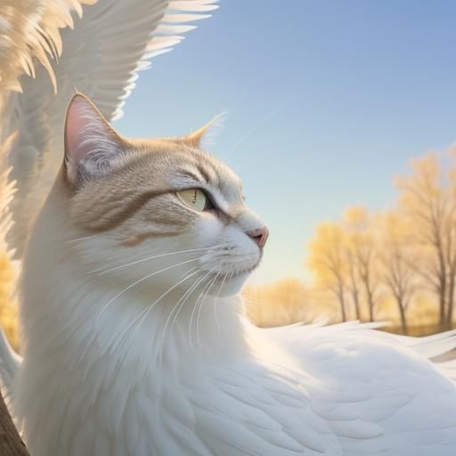 Cat Kisses Goose in Dreamy Watercolor Style