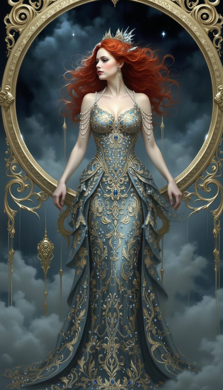 Red-Haired Goddess Portrait in Dramatic Volumetric Lighting