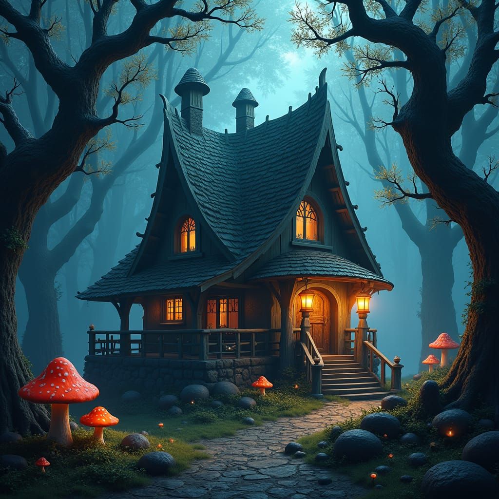 Mystical Forest House Amidst Ancient Trees