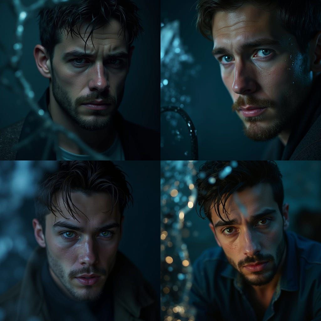 Dramatic Portrait of Man with Water Droplets