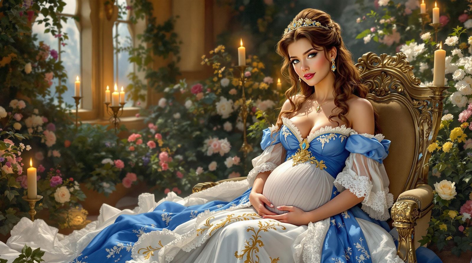 Hyper Realistic Oil Painting of Pregnant Princess Belle