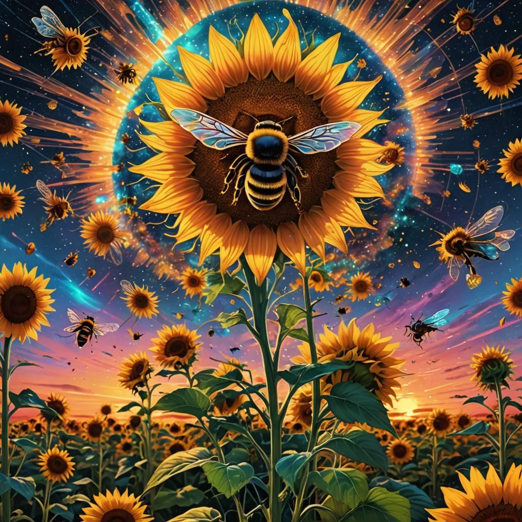 Cosmic Bee Lands on Holographic Sunflower
