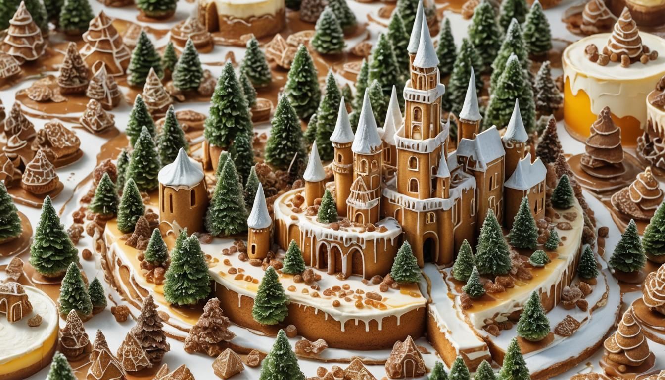 Edible Landscape: Cheesecake Castle Photo-Realistic Illustra...