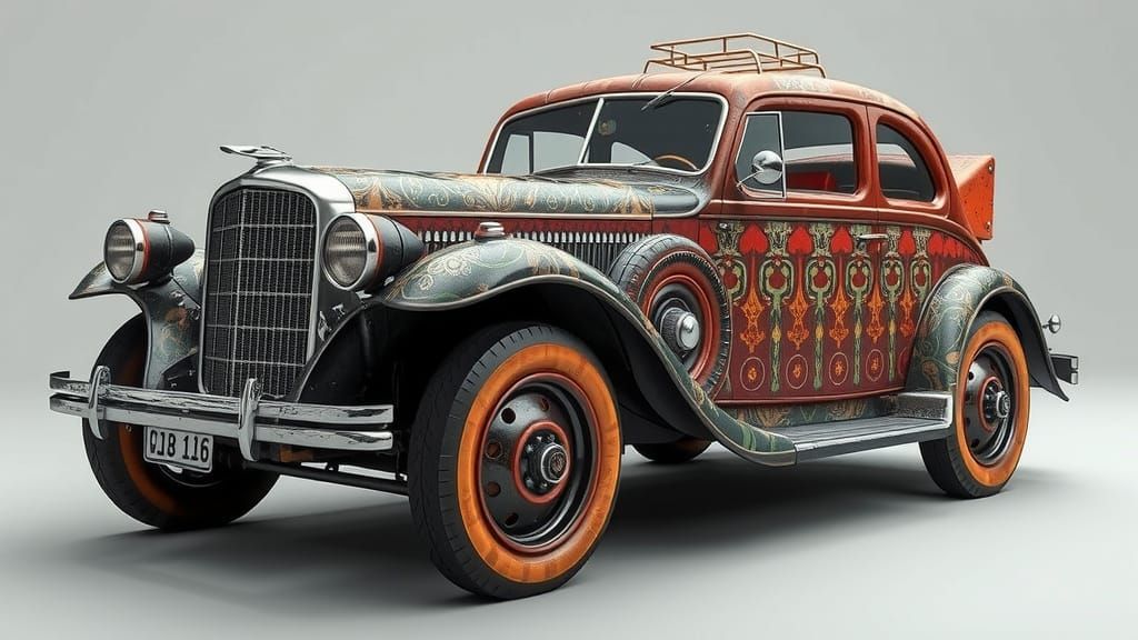 Egyptian Art Deco Car in Moebius Style