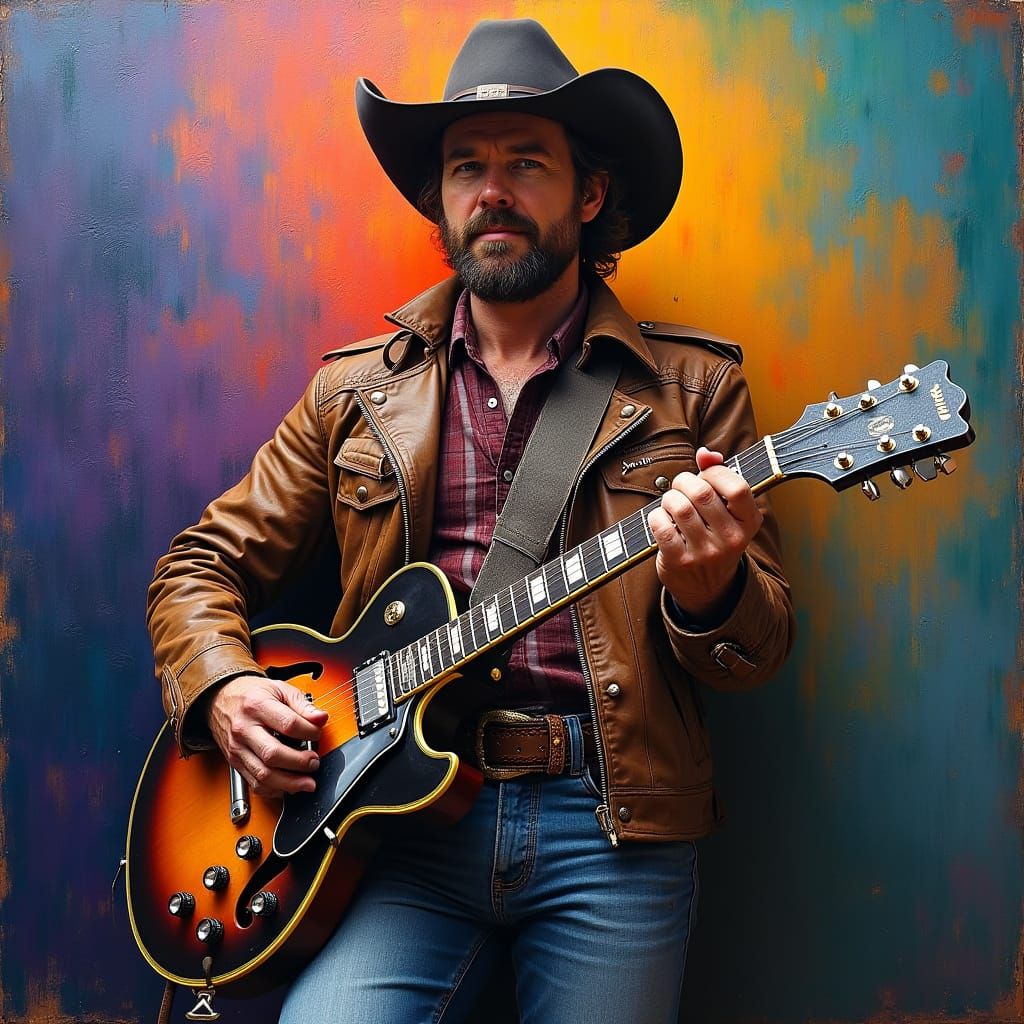 Rugged Country Singer in Vibrant Abstract Portrait