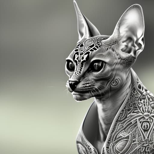 Yakuza Tattooed Sphynx Cat with Katana