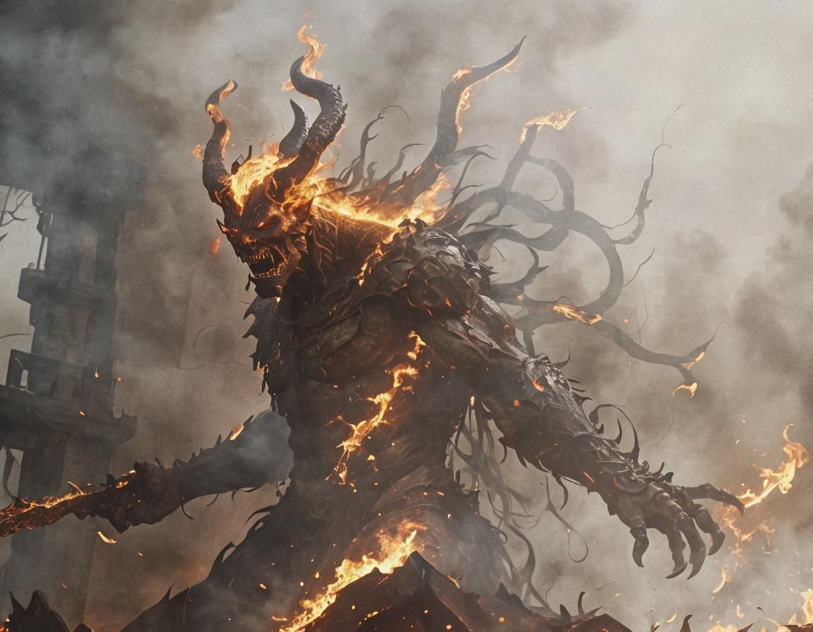 Infernal Demon King Amidst Blazing Hellfire