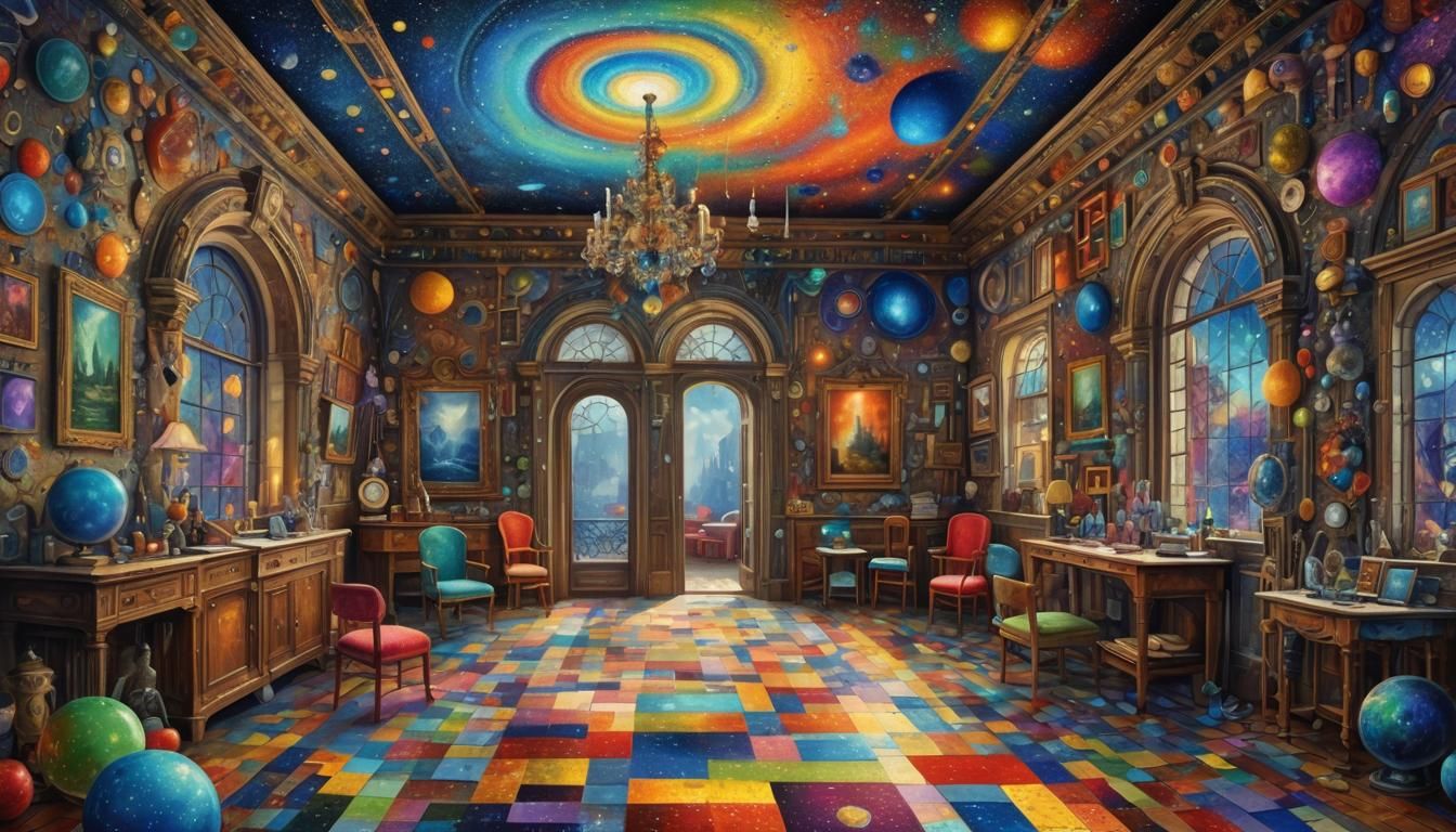 Colorful Fantasy Dreamscape in Mixed Media Style