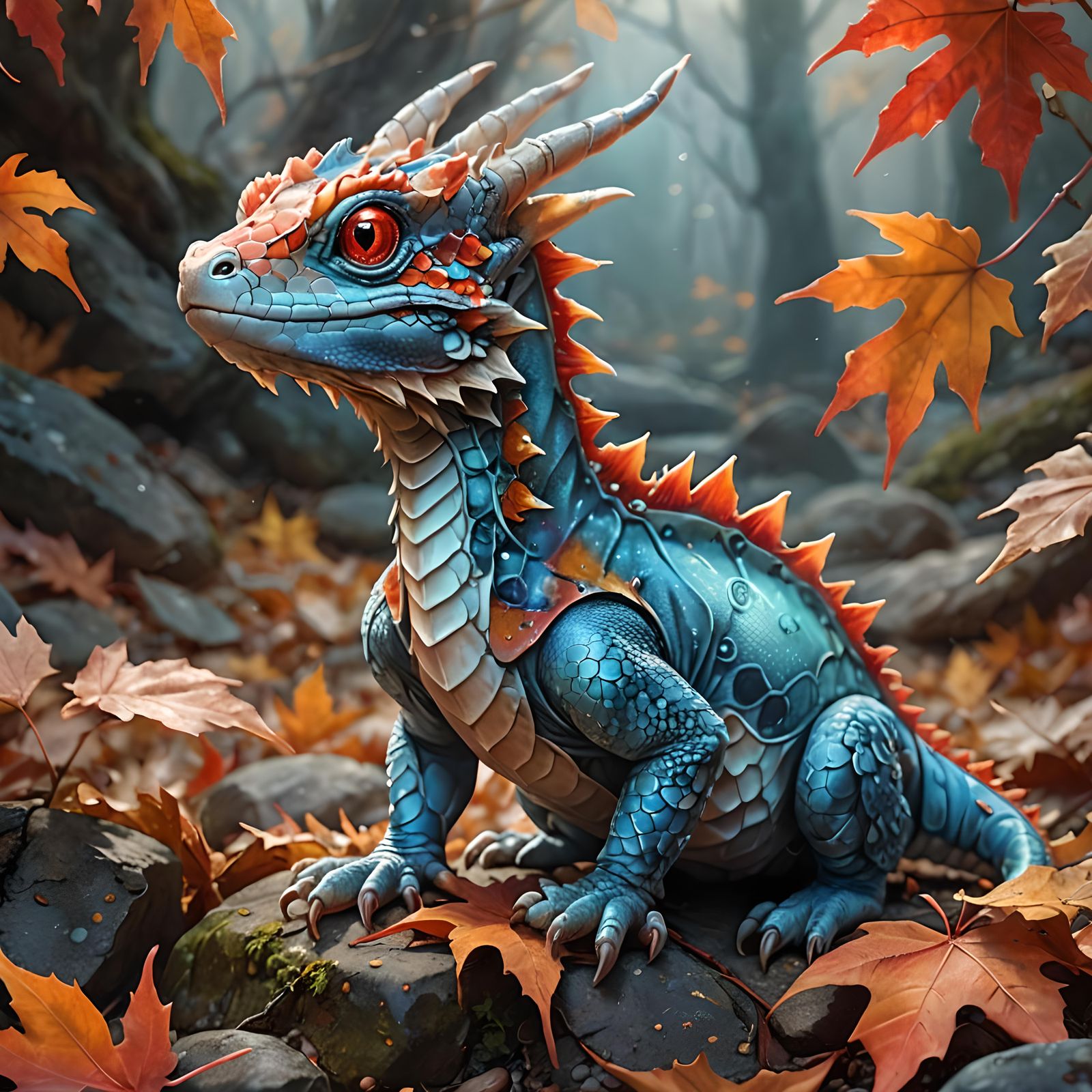 Adorable Dragonet in Autumn Woods Digital Art