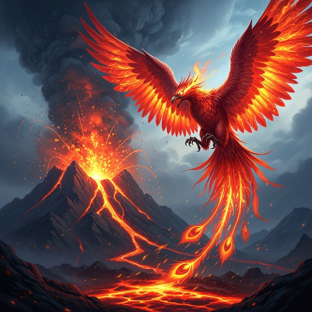 Majestic Phoenix Rises From Volcanic Eruption