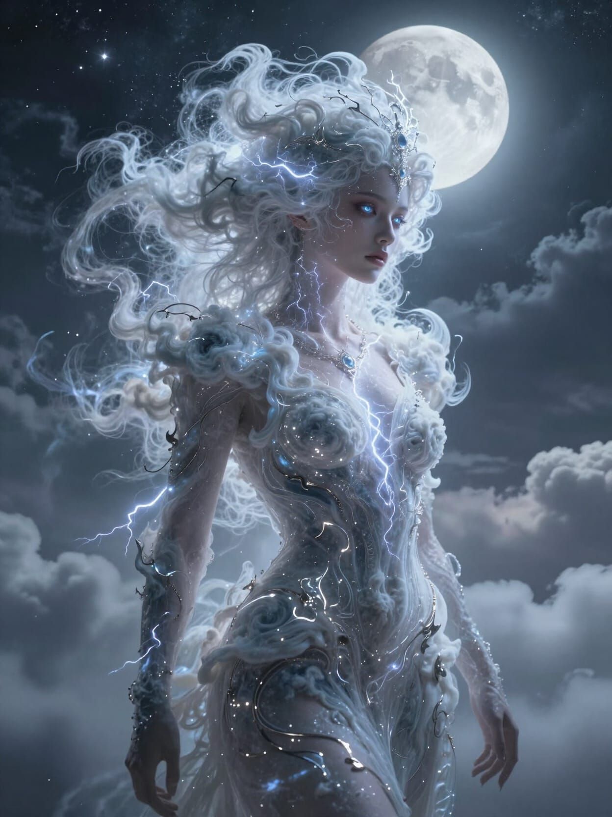 Sentient Cloud Woman in Avant-Garde Attire