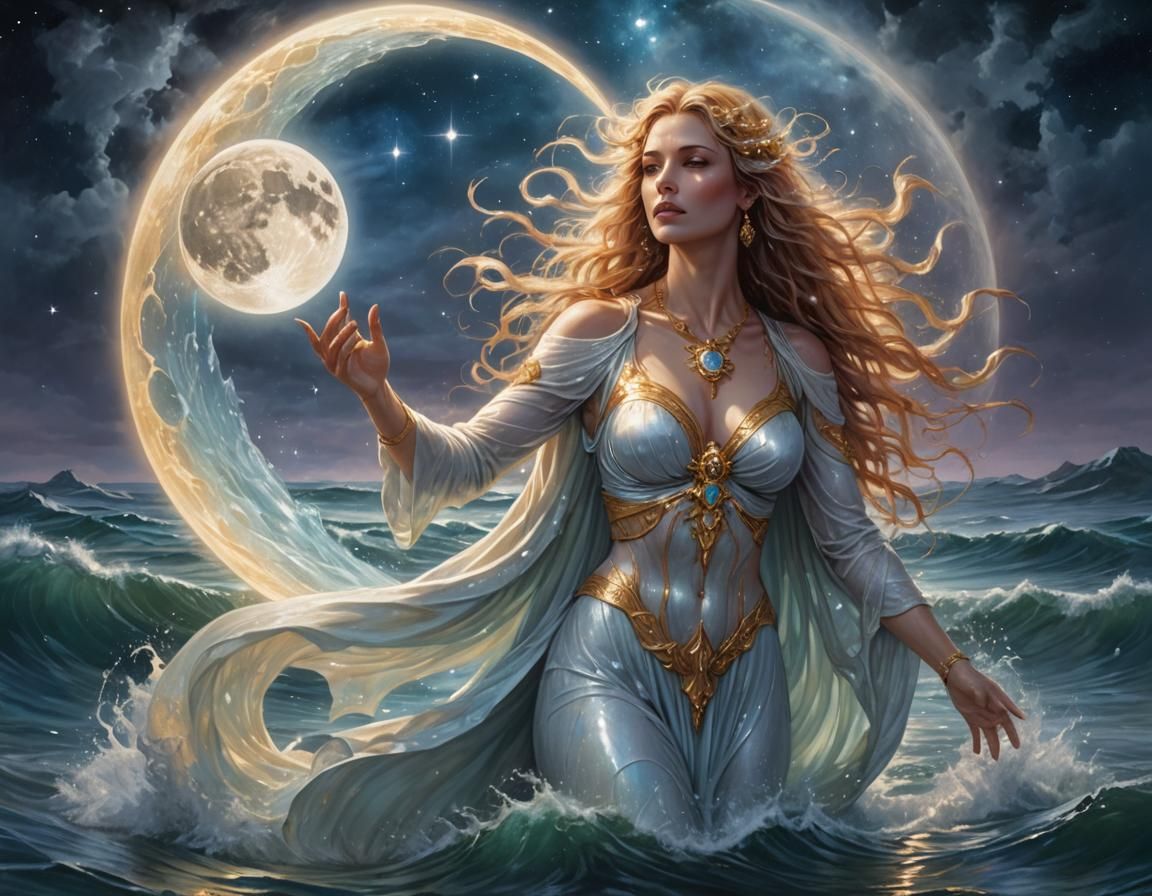 Lunar Goddess Rising from the Ocean