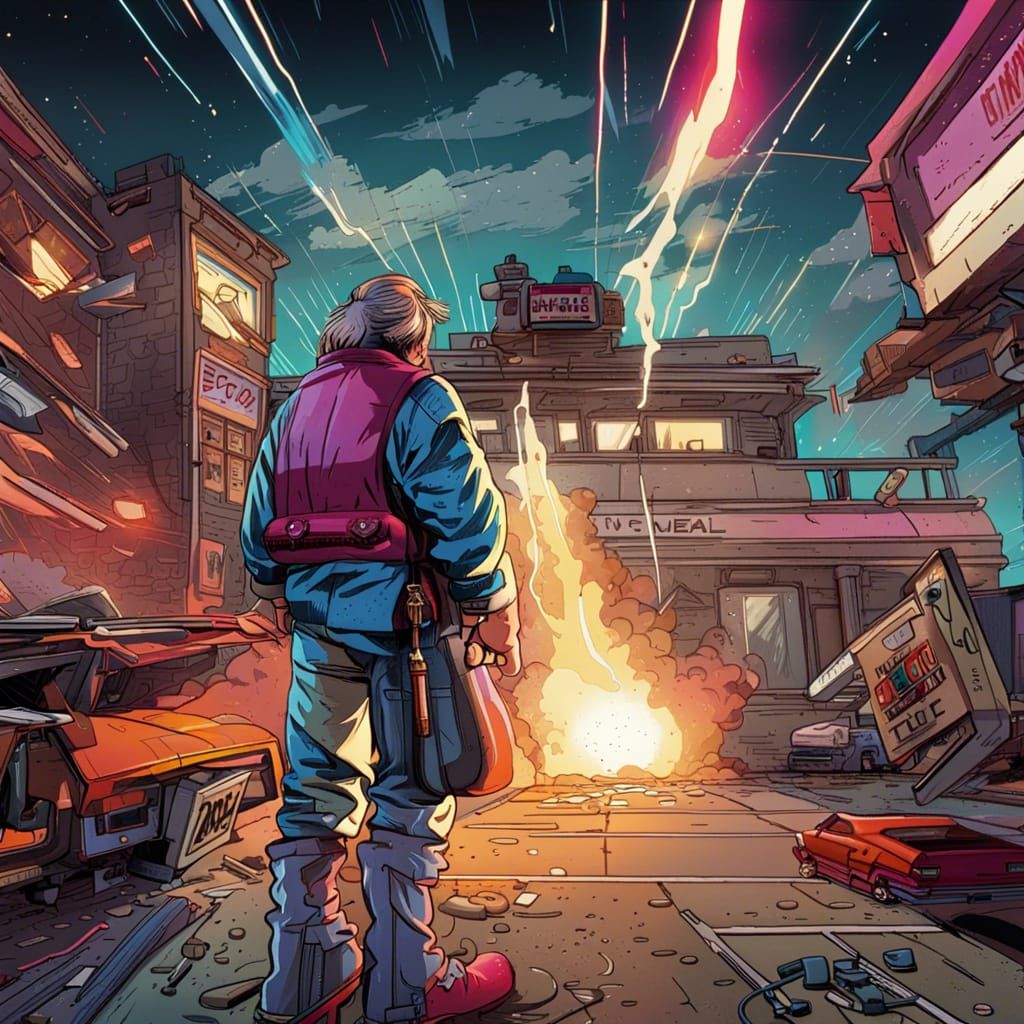 Back to the Future DeLorean in Comic Style