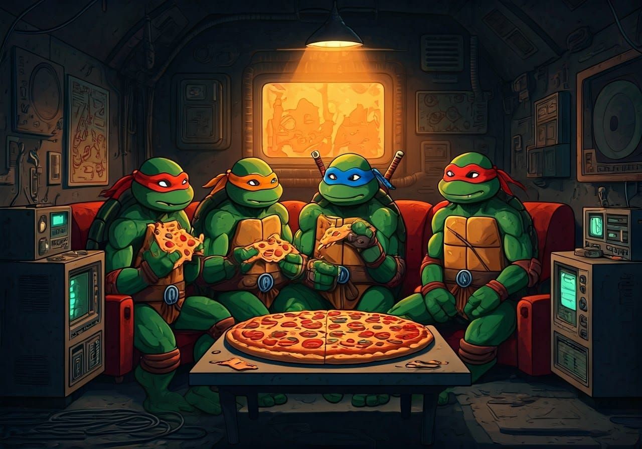 TMNT Enjoy Pizza: Ghibli Meets 80s Comic Art