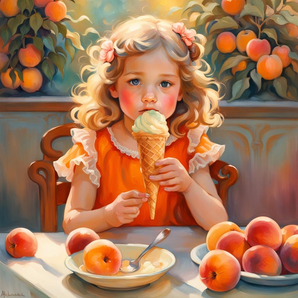 Girl with Peaches and Cream in Art Nouveau Style