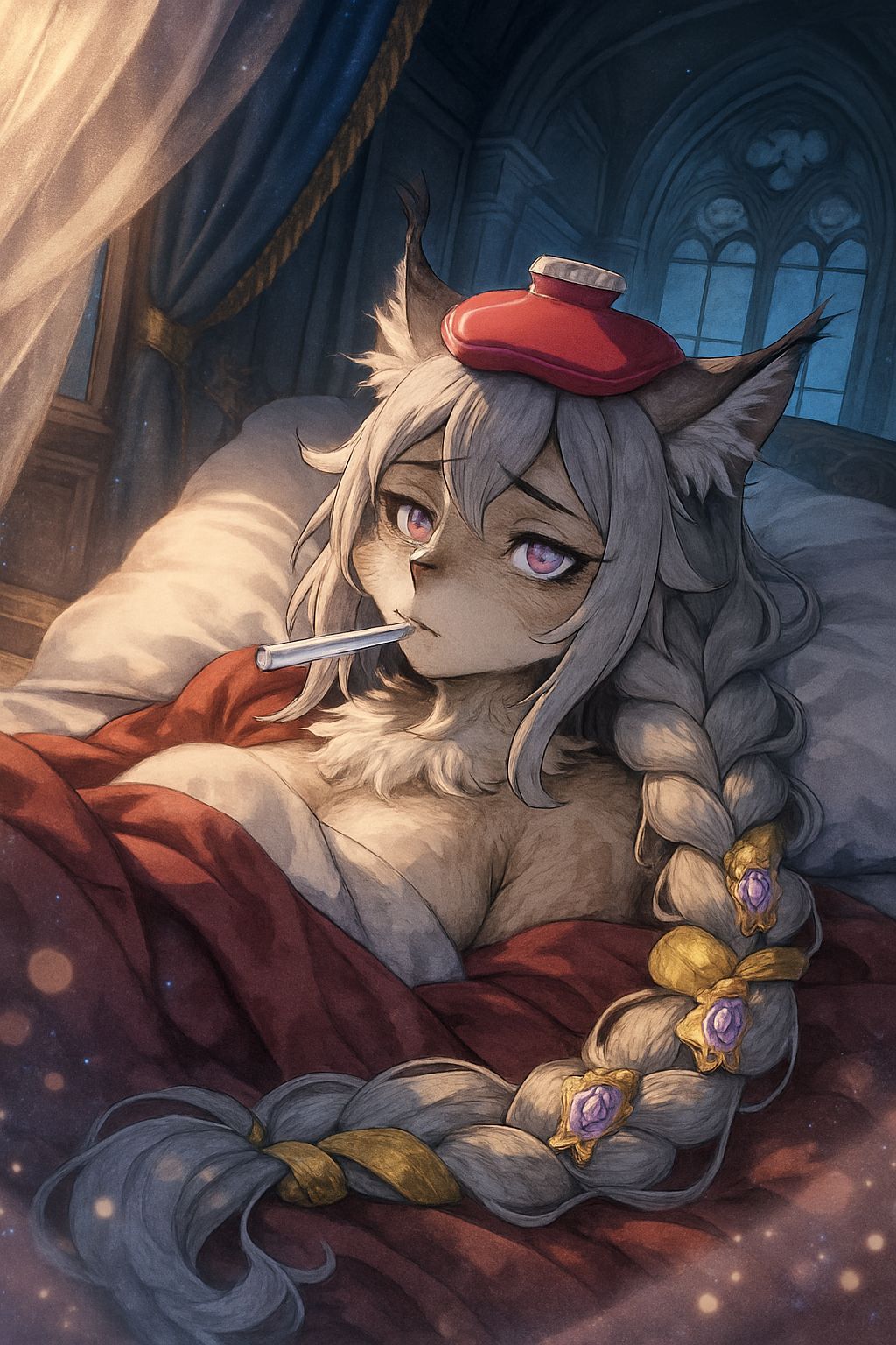 Sick Lynx in Fantasy Bedroom, Anime Style