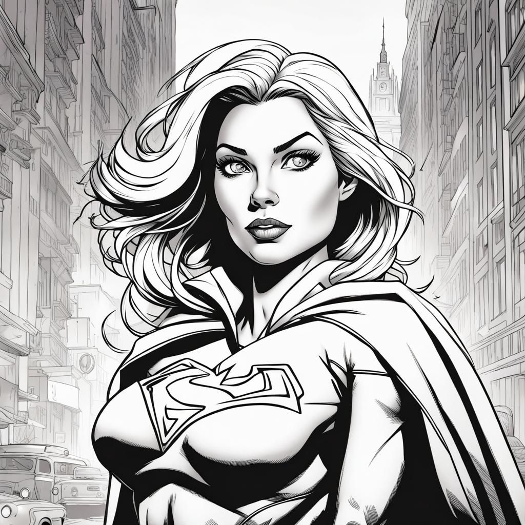 Female Superhero Coloring Page, Comic Book Style