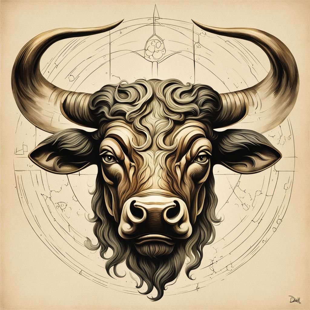 Zodiac Taurus Head Logo in Surrealist Style