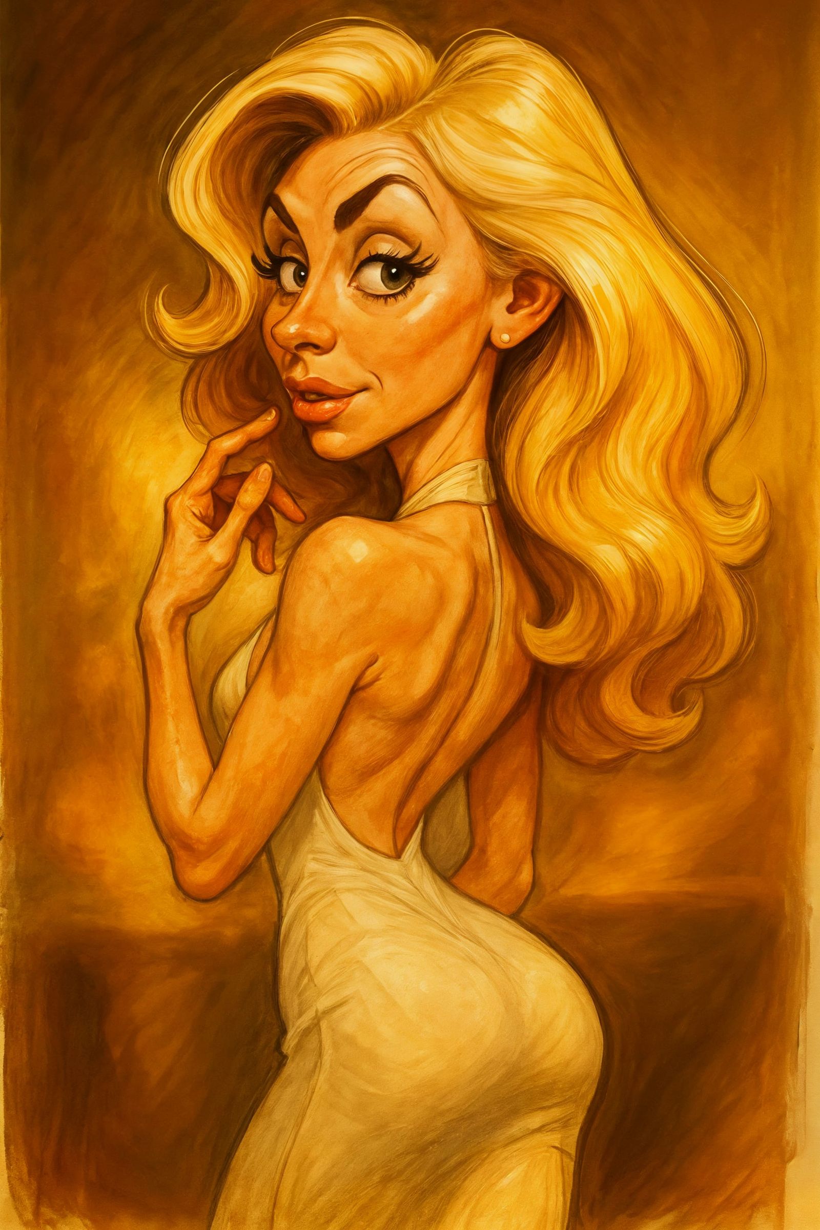 Elegant Woman Portrait in Caricature Style