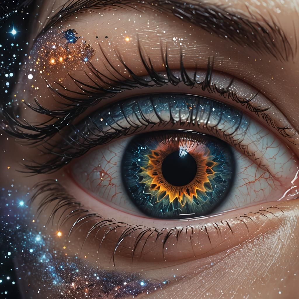 Galaxy Reflection in Hyperrealistic Eye Close-up