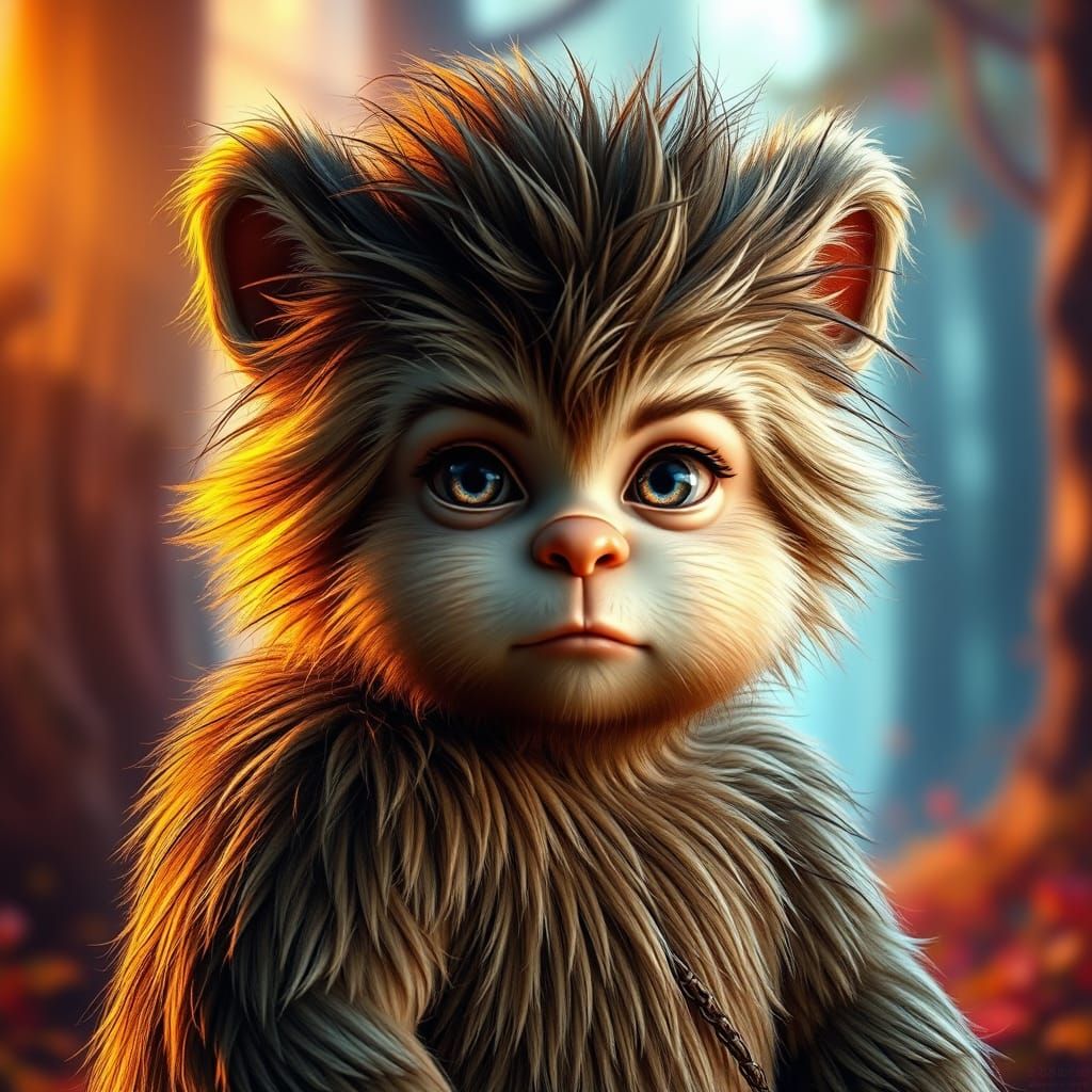 Ewok Gizmo Hybrid Toddler Portrait in Splash Art Style