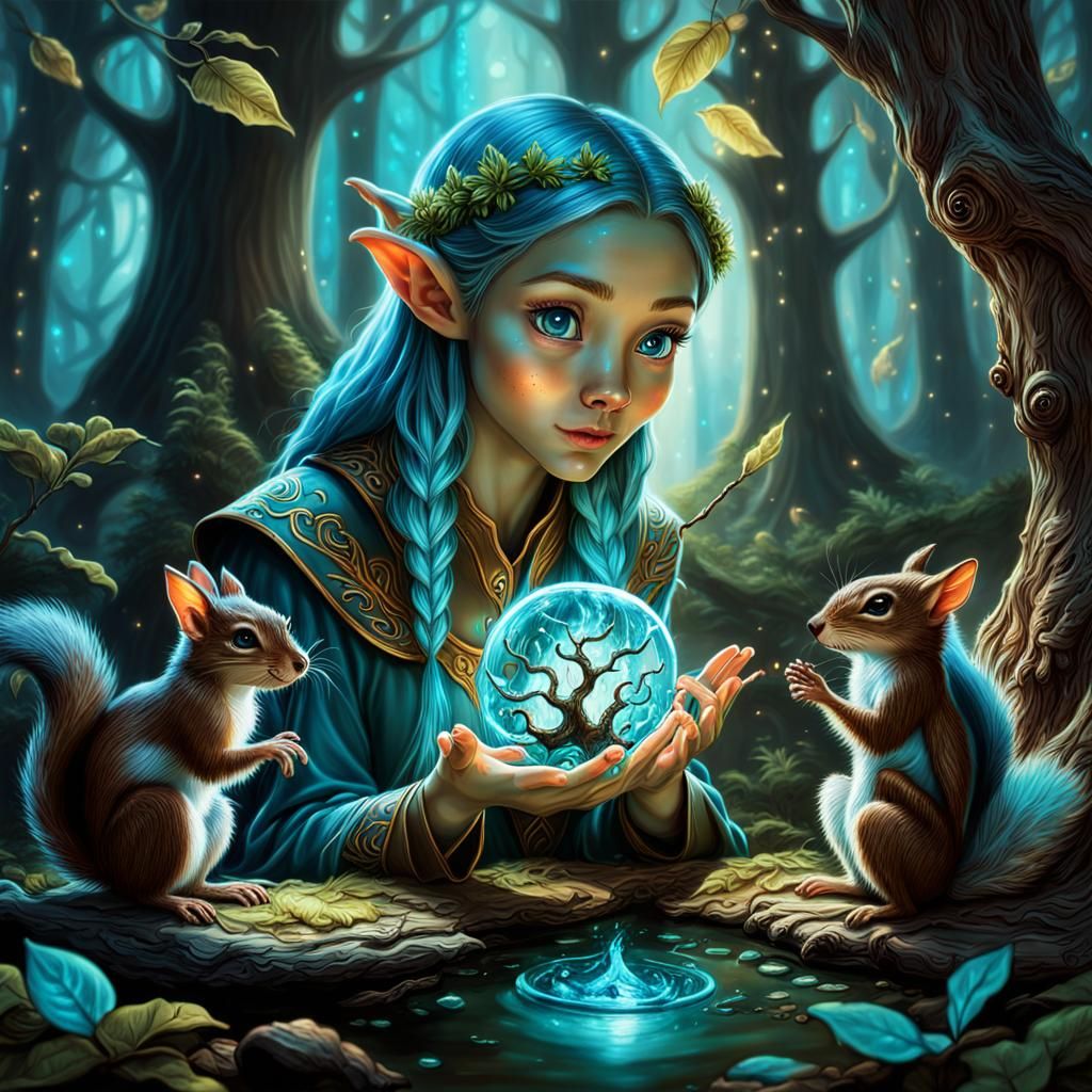 Enchanting Bioluminescent Elf Portrait in Woodlands