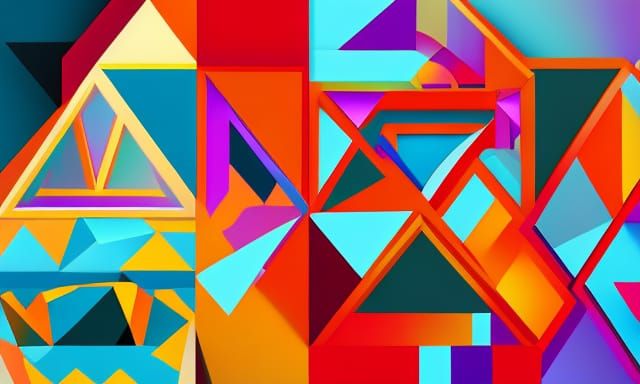 Geometric Cubist Painting in Art Deco Style