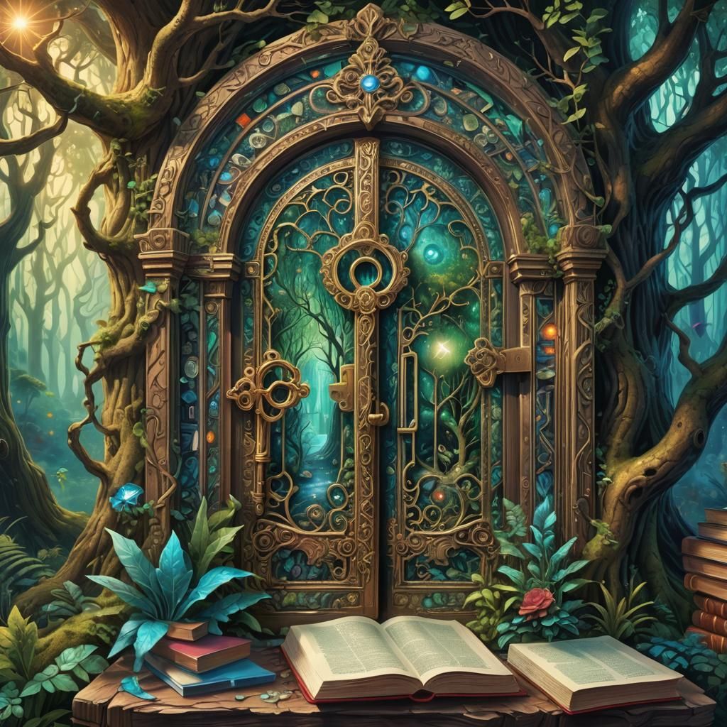 Ornate Key and Door to Forest in Astral Style