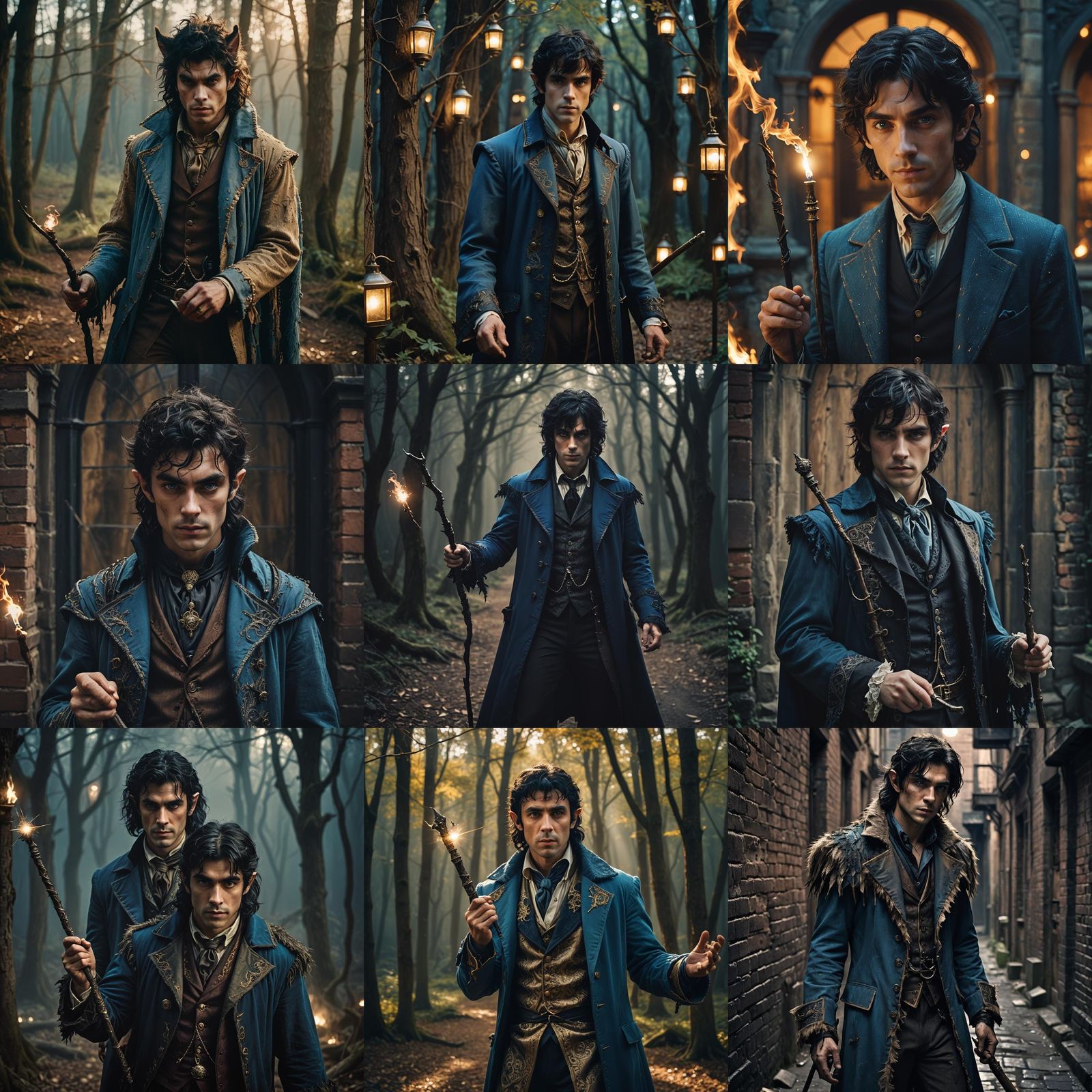 Victorian Half-Elf Wizard with Wand in Cinematic Style