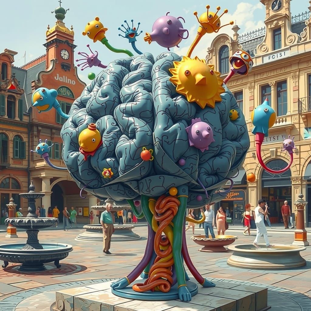 Cubist Brain Sculpture in a Dreamlike Atmosphere
