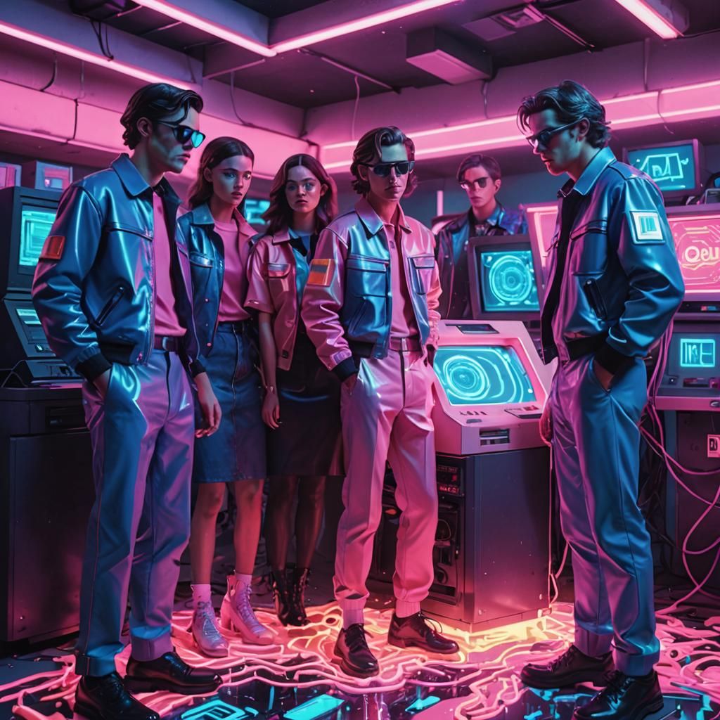 Retro-Futuristic Gen Alpha Scene with Melting Copier