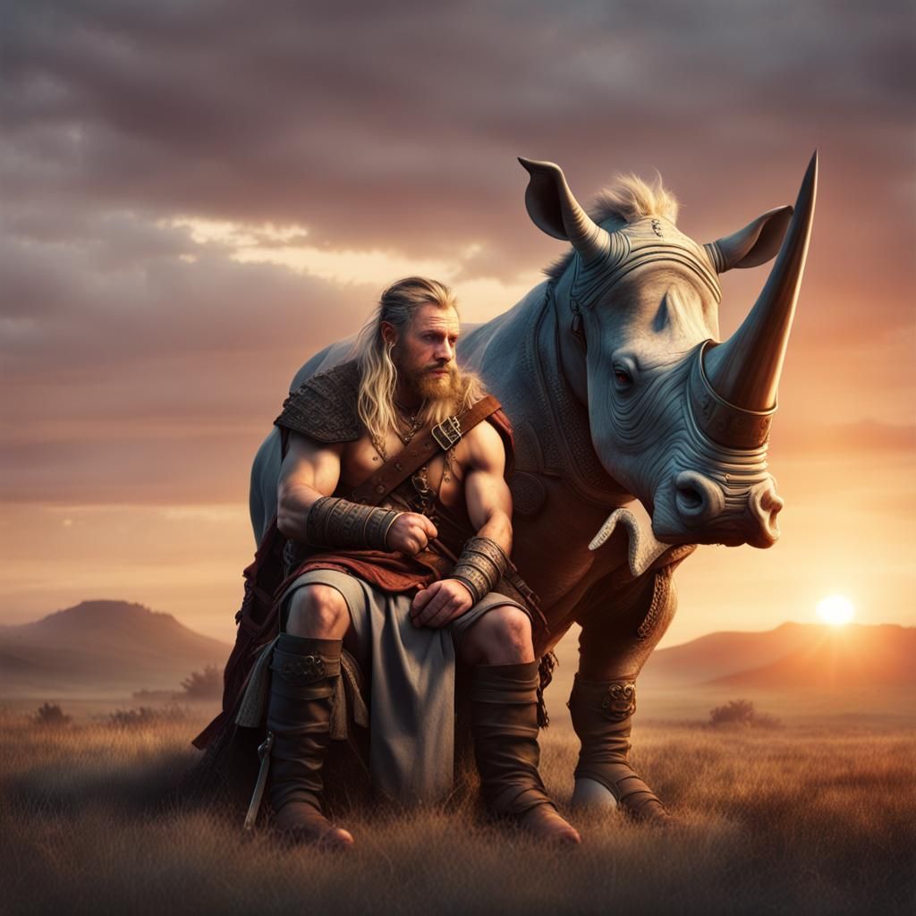 Viking Warrior and Rhino in Soft Light