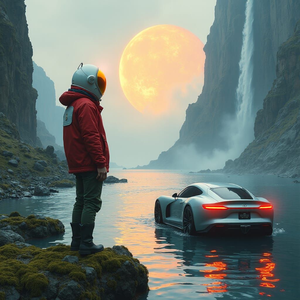 Explorer in Red Jacket Discovers Alien Wonders