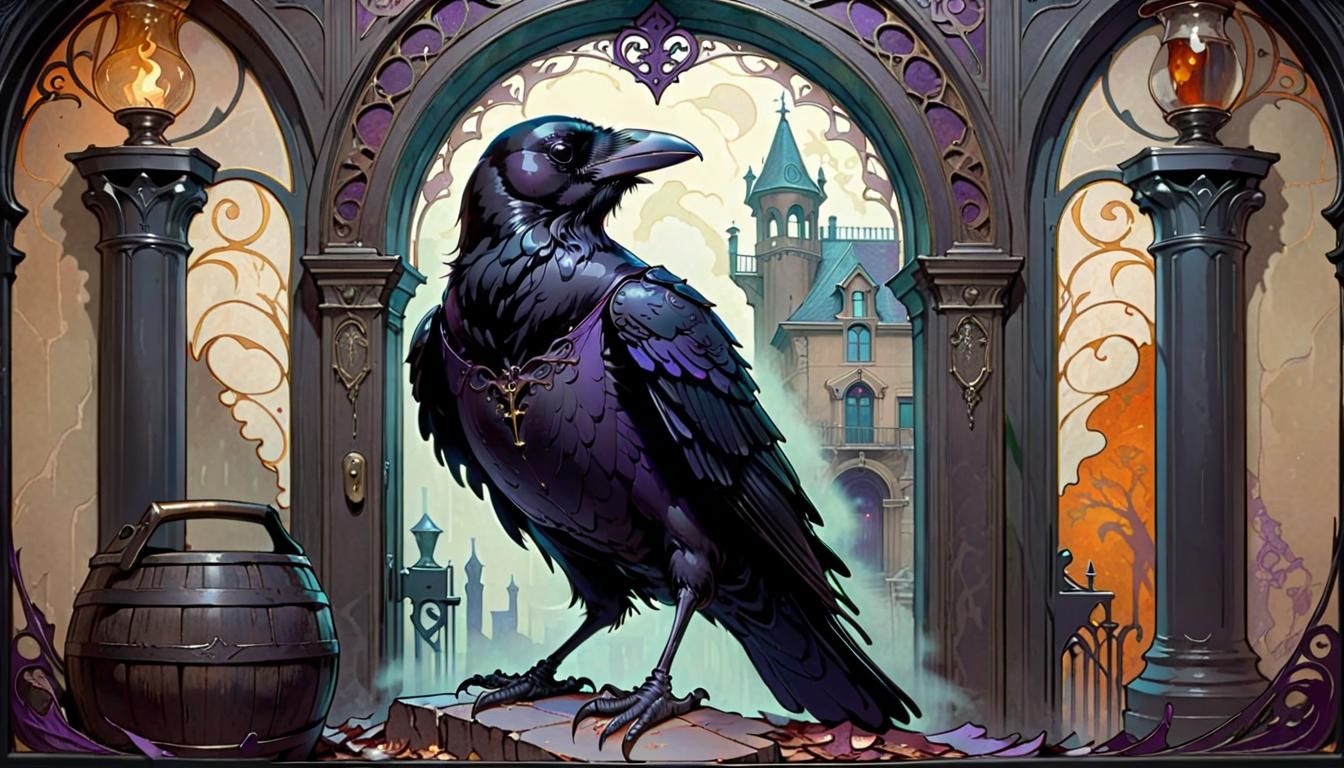 E.A. Poe's Raven in Alphonse Mucha Style