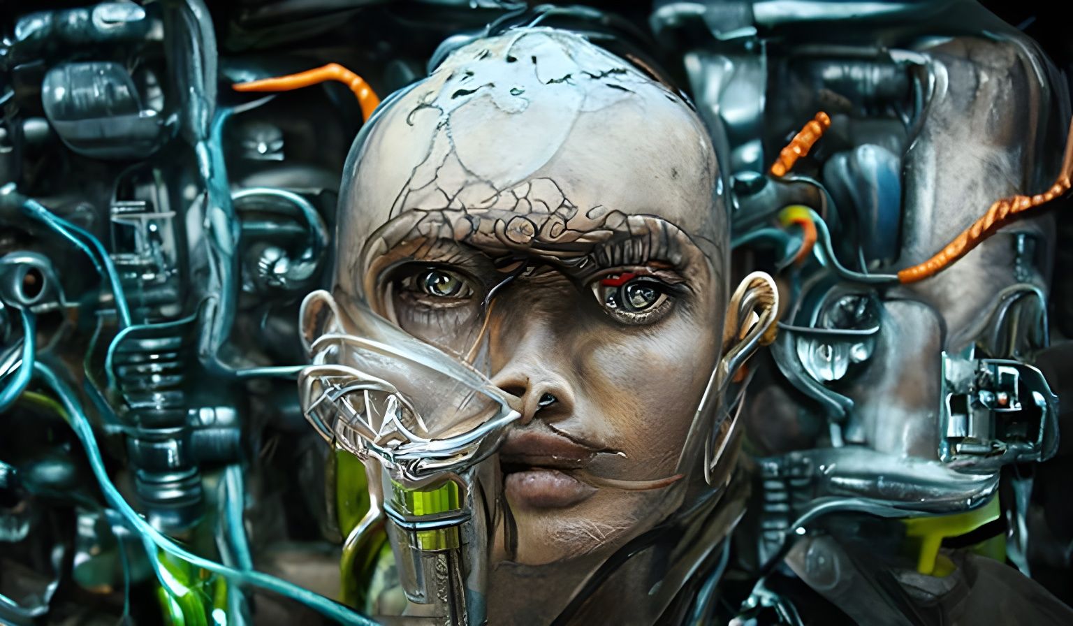 Techno Bio Priest Ritual Repair: Cyberpunk Charcoal Art