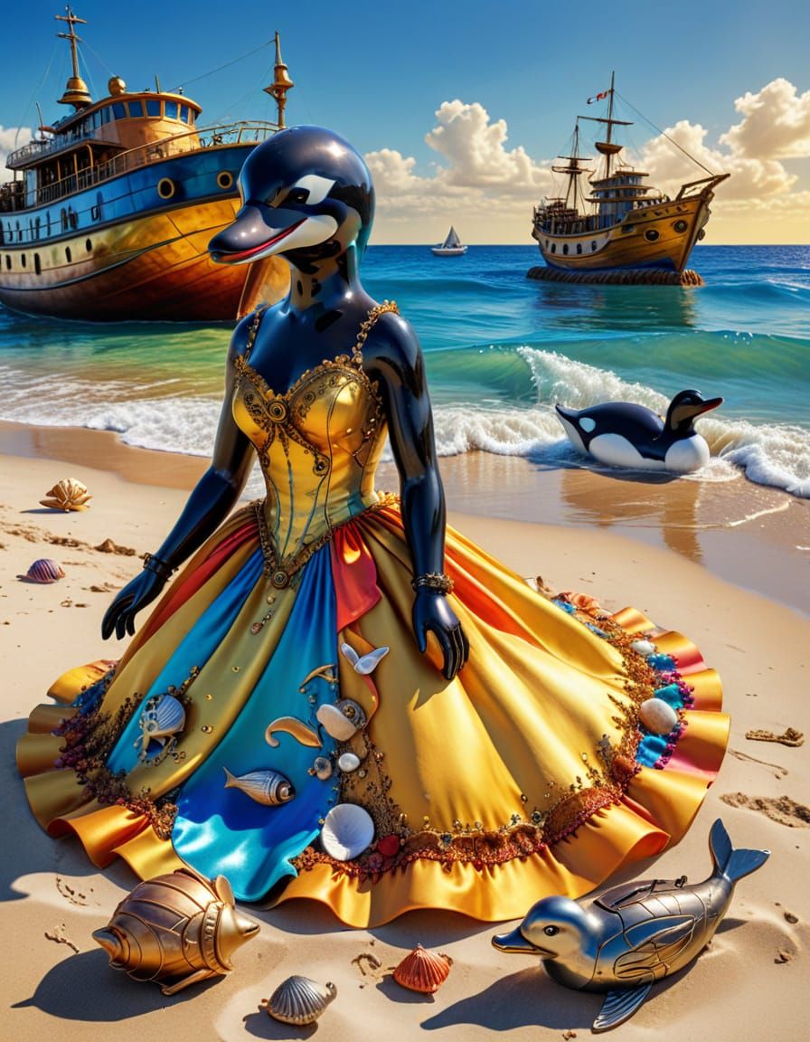 Steampunk Killer Whale on Beach Vacation