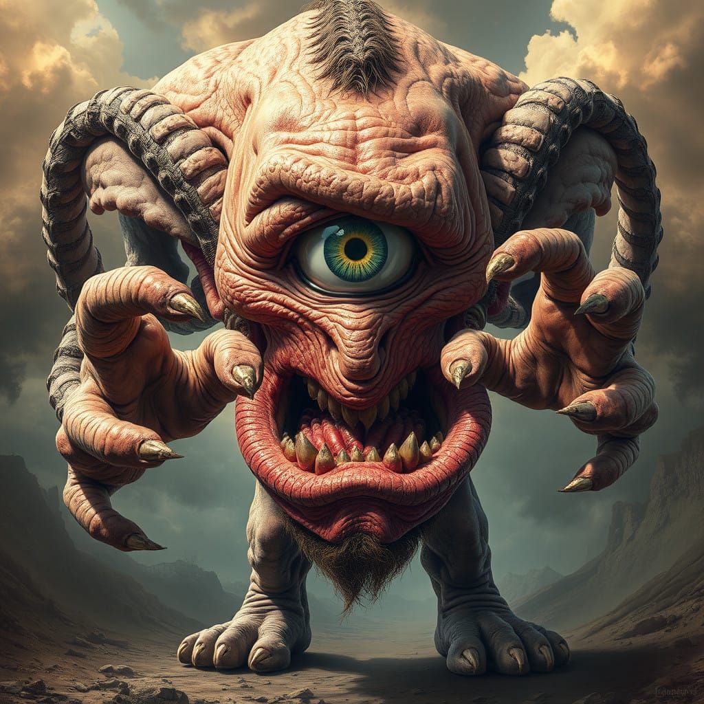 One-Eyed Cyclopean Giant in Hypnotic Surreal Style