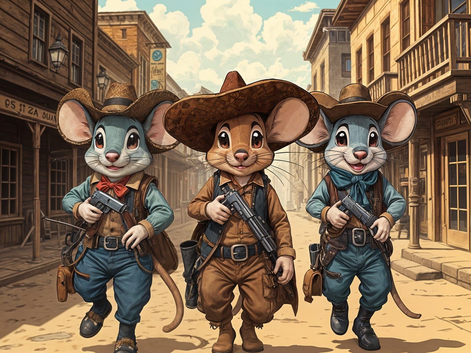 Mice Gunfight in Western Town, Rubber Hose Style