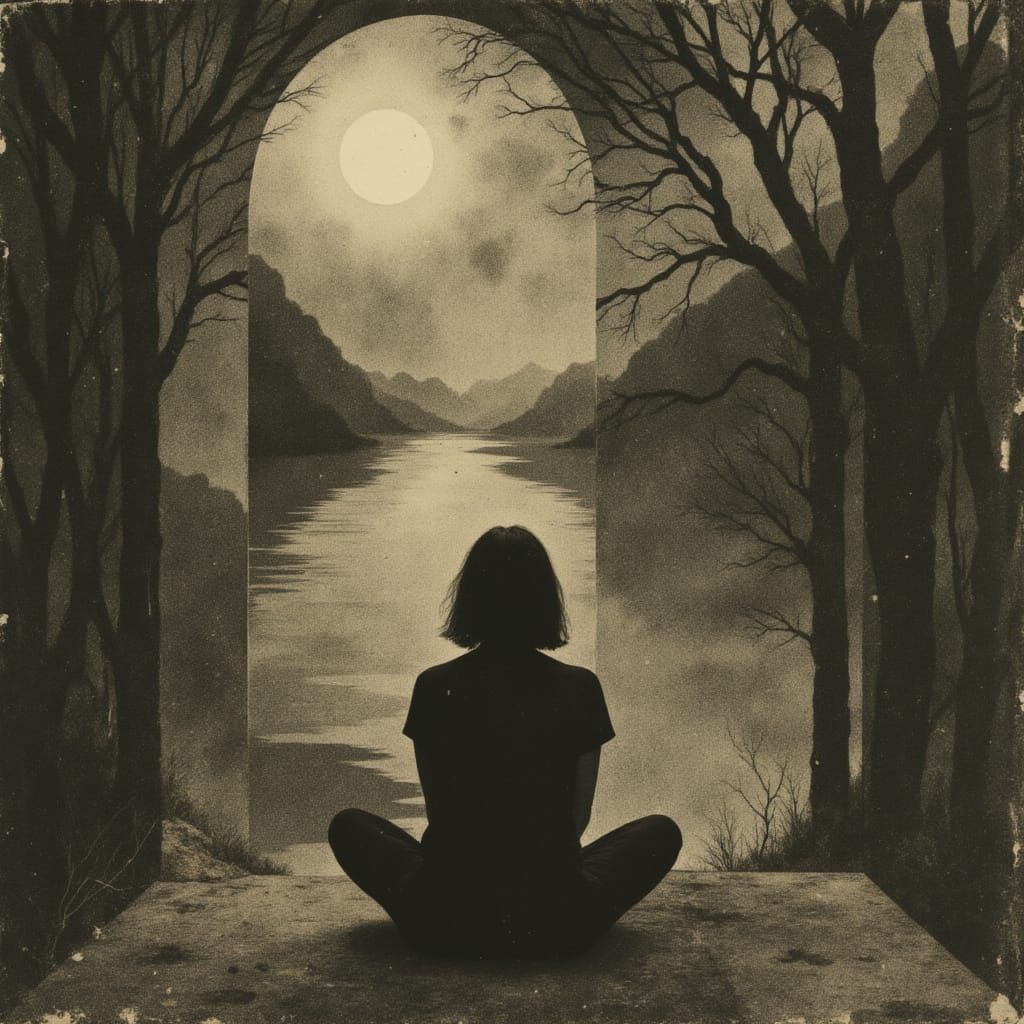 Mind's Turmoil: Isolated Figure in Dark Well Gazing Up