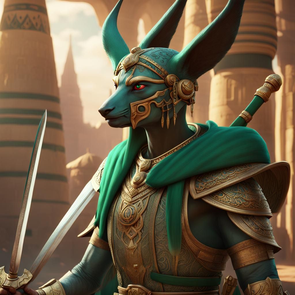 Emerald Carbuncle Swordsman with Khopesh: Fantasy Art