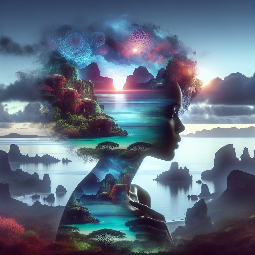 Double Exposure: Woman and Madagascar Landscape